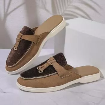 Мода Новые тенденции Повседневные лоферы на плоской подошве Модные женские туфли Брендовые тапочки с металлической пряжкой Мюли Удобные туфли без застежек Размер плюс 42 36 коричневый