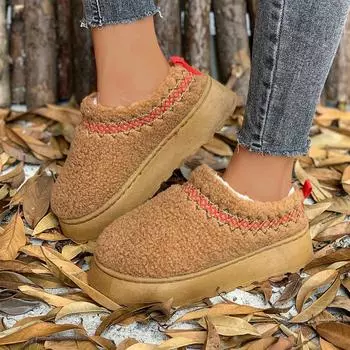 Мода Новые теплые меховые ботильоны Женские тапочки на плоской подошве Мягкие тапочки Зимняя женская хлопковая обувь Брендовый дизайн 36 хаки