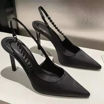 Мода Новые туфли на высоком каблуке Женские туфли-лодочки Сексуальные туфли с острыми носками на высоком каблуке Серебряные туфли-лодочки для вечеринок из кожи Модные элегантные туфли на высоком каблуке для женщин 35 чёрный