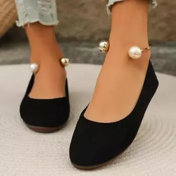 Мода Новые Весна/Осень Женские Туфли На Плоской Подошве Круглые Носки Неглубокие Туфли Для Женщин Платформа Плоские Мокасины Уличные Туфли Слипоны Металлические Украшения 36 чёрный