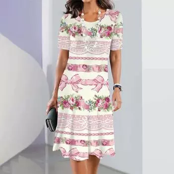 Мода Новые в бант Графический 3D Принт Платья Для Женщин Элегантные Платья Летние Миди Платья Плюс Размер Женские Платья S