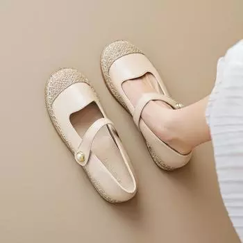 Мода Новые весенние и осенние женские туфли Корейский стиль Для вечеринок и работы Туфли на плоской подошве Женские туфли Мэри Джейн на каждый день Бесплатная доставка 35 слоновая кость