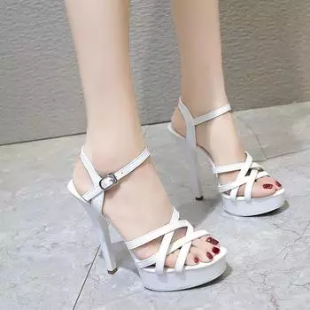 мода Новые женские летние босоножки Босоножки на платформе Туфли на высоком каблуке 13 см Показы мод Тонкие каблуки Zapatos De Mujer Туфли на платформе 34 чёрный