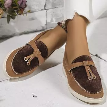 Мода Новые женские повседневные туфли на плоской подошве Трендовые замшевые туфли на платформе Спортивные женские прогулочные нескользящие туфли Chaussure Spliced Fur Single Shoes 36 хаки