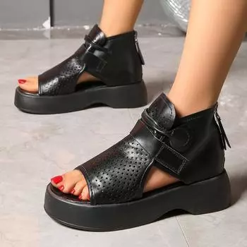 мода новые женские сандалии женские туфли на танкетке с застежкой-молнией модные вышитые туфли на платформе с пряжкой повседневные женские пляжные туфли ghj 36 бежевый