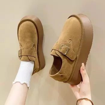 Мода Новые женские туфли-лодочки с круглым носком на плоской подошве для женщин Мокасины без застежек на среднем каблуке Однотонные туфли на платформе для улицы Туфли на плоской подошве с пряжкой и ремешком 35 хаки