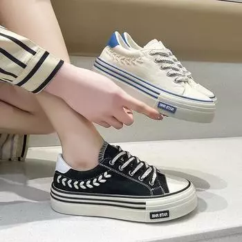 мода Новые женские туфли на платформе из парусины, увеличивающие рост, кроссовки на толстой подошве для молодежи, для девушек, уличные кроссовки, женская обувь на толстой подошве 38 бежевый