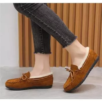 Мода Новые зимние туфли Женские повседневные туфли на плоской подошве Женские мокасины Мягкие лоферы Модные удобные теплые плюшевые женские хлопковые туфли 35 чёрный