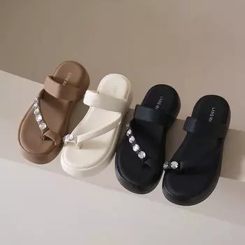 мода Новыемодные тапочки ЖенскиеЛетние туфли на плоской подошве Женские шлепанцы на платформе Med Резиновые шлепанцы Pantofle Мода Гавайский блеск Роскошь 35