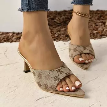 мода новый бренд дизайн высокие каблуки сандалии женские летние цветочный принт тонкие каблуки туфли женские остроносые туфли для вечеринок плюс размер 42 35 чёрный