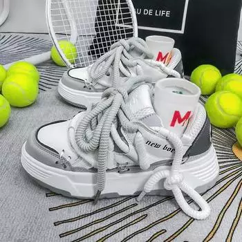 Мода Новый бренд Дизайн Женщины Мужчины Хлеб Обувь Широкая подошва Пары Унисекс Толстые кроссовки Хип-хоп Спорт Повседневная Скейт Обувь 2024 Белый 36