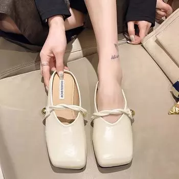 Мода Новый корейский стиль Новые летние женские туфли Ретро сандалии с квадратной головкой для женщин Модные повседневные туфли на плоской подошве для женщин Тапочки 35 бежевый