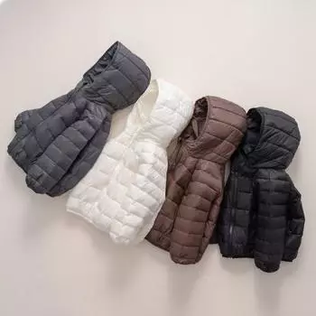 МОДА Новый национальный стандарт белый утиный пух Новая детская термоодежда куртка Мальчики и девочки в шапках Легкая детская пуховая куртка Одежда 90cm чёрный