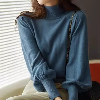 Мода Новый Осень Зима Длинный Рукав Вязаный Женский Свитер Полувысокий Воротник Черный Вязаный Свитер Пуловеры Женские Топы JJ43 One Size бежевый