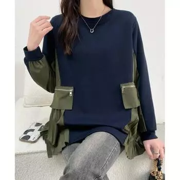 МОДА новый плиссированный сращивающийся поддельный двухсекционный новый женский свитер с длинными рукавами, женская верхняя одежда average size