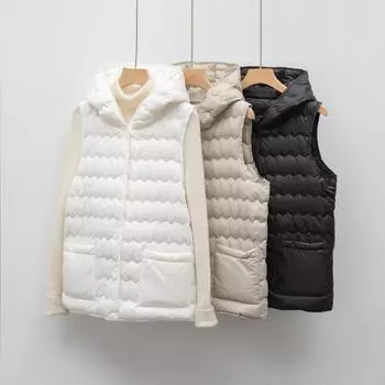 МОДА новый пуховый жилет новый национальный стандарт 90 пух зимний новый жилет с капюшоном женский простой пуховик Одежда S чёрный