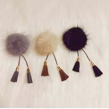 Мода Новый ретро минималистский мех норки мяч кисточка брошь корсаж лацкан значок воротник рубашки женские аксессуары бежевый