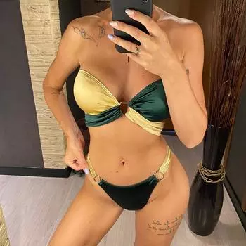 мода новый сексуальный сращивание бандо без бретелек бикини женский купальник женский купальник из двух частей бикини комплект купальный костюм купальный костюм плавание S