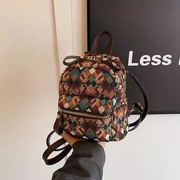 мода новый тренд женский рюкзак сумка на одно плечо национальный стиль дизайн, цветная клетка, студенческая сумка сумка для мамы