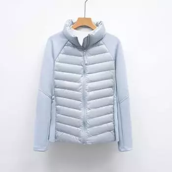 МОДА новый зимний новый пуховик женский сращивание воротник стойка спорт на открытом воздухе тонкий йога фитнес топ Одежда S чёрный