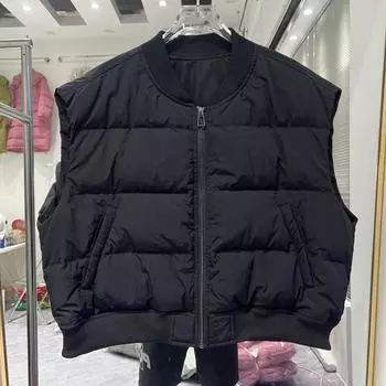 МОДА новый зимний жилет пуховик жилет женский короткий нить бейсбольный воротник трикотажный сращивание утолщенный свободный жилет one size fits all хаки