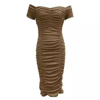 МОДА Облегающее платье с высокой талией и скрытой молнией Мягкое шикарное элегантное платье с открытыми плечами, присборенное, плиссированное, облегающее платье средней длины, уличная одежда S розовый