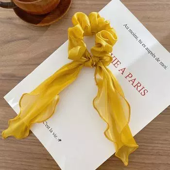 Мода Однотонный Бант Атласная Длинная Лента Хвост Шарф Резинки для Волос Скранчи Женщины Девушки Эластичные Резинки для Волос Аксессуары для Волос