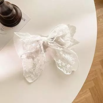 Мода Однотонный Женский Кружевной Зажим для Волос Черный Белый Бант Заколки для Волос Хвост Шпилька Аксессуары для Женщин Hairpin белый