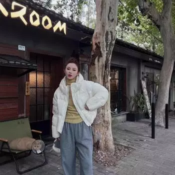 МОДА ограниченный тираж короткий пуховик женский утепленный топ куртка 2024 зима новый корейский вариант универсальный пуховик белый утиный пух Одежда M