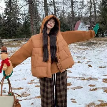 МОДА Оранжевый корейский пуховик комплект женский зима 2024 новый повседневный свитер белый жилет на утином пуху комплект из двух предметов одежды S оранжевый