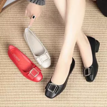 Мода Осень 2024 Новые Натуральная Кожа Женские Туфли С Небольшим Носом Красные Дикие Женские Туфли Низкий Каблук Туфли Медсестры Досуг На Открытом Воздухе 35(Foot22.5cm)