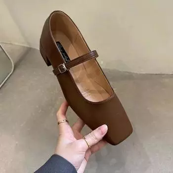 мода Осень балетки с квадратным носком Модные туфли Мэри Джейн на низком каблуке Серебряные туфли с мелкой пряжкой и мягкой подошвой Zapatos De Mujer 35 бежевый