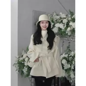 МОДА осень и зима этого года популярный стиль Хепберн высокий смысл маленький дизайн чувство шерстяное пальто серое шерстяное пальто женская Одежда S серый