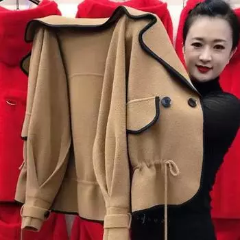МОДА Осень и зима для женщин среднего и пожилого возраста, кардиган с воротником из шерсти, имитация матери, двухстороннее полупальто, женская одежда S верблюд