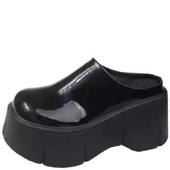 Мода Осень и зима Новые водонепроницаемые тапочки на толстой подошве из бисквита для женщин Ретро черный 8 см Верхняя одежда Полутапочки 34