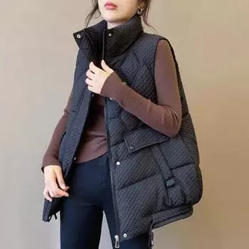 МОДА осень и зима новый пуховый хлопковый жилет большой размер 100 кг жир мм свободный жилет верхняя одежда универсальный жилет куртка Одежда M [recommended 85-52.5kg белый