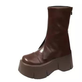 мода осень мотоцикл женские ботильоны уличные готические платформы рок массивные каблуки панк дизайнерская обувь рыцарь короткие сапоги женщина зима 34 коричневый