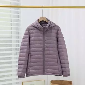 МОДА осень новый легкий тонкий пуховик женский корейский вариант модная повседневная тонкая шапка съемная 90 белый утиный пух тонкое пальто M 95-54 kg