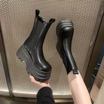 мода осень зима 2024 мода высокое качество боковая молния женские сапоги квадратный каблук круглая головка обувь для женщин на открытом воздухе Botines Mujer 35 чёрный