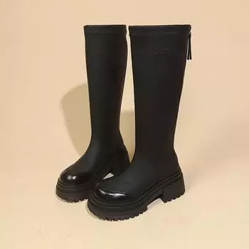 Мода Осень Зима 2024 Высококачественные женские сапоги до середины голени с застежкой-молнией сзади, женские сапоги до колена, увеличивающие рост, Botines Mujer 35 чёрный