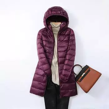 МОДА Осень-зима для полных больших размеров легкий тонкий пуховик женский средней длины 100 кг для полных мм взлетная шапка легкая куртка M чёрный