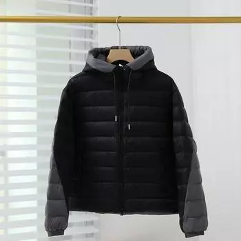 МОДА осень зима контрастный цвет двойной заклинание легкий с капюшоном тонкий короткий корейский вариант 90 белый утиный пух теплый легкий пуховик женский M хаки