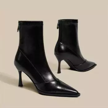 Мода осень зима мода женские туфли на высоком каблуке 2024 сексуальные заостренные носки женские ботильоны элегантные простые туфли на шпильке большие размеры 35-42 35 бежевый