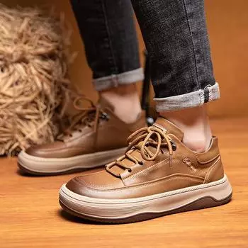 Мода Осень/Зима Мужские плюшевые кожаные туфли Дышащая повседневная обувь Амортизирующая обувь Износостойкая кожаная повседневная обувь 38 чёрный