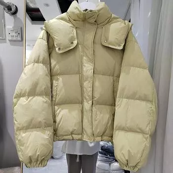 МОДА осень зима новая корейская версия с капюшоном белая утиная пуховая куртка женская короткая свободная утолщенная карманная куртка на молнии One Size