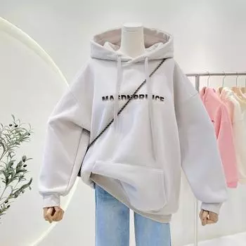 МОДА осень зима новый алфавит с капюшоном корейская версия ниша повседневный свитер для пары женщин ins ленивый стиль дизайн модная одежда S светло-серый