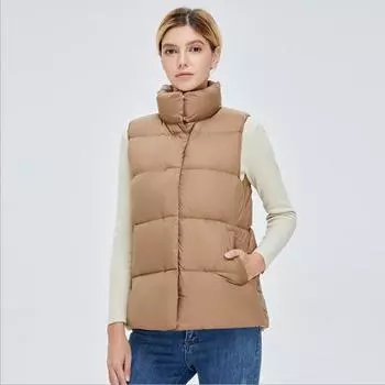 МОДА осень зима новый легкий тонкий пуховик женский жилет воротник-стойка утолщенный пуховик жилет куртка-хлеб жилет модный M белый