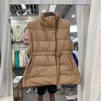 МОДА осень зима новый однотонный жилет модный темпераментный жилет на талии с воротником-стойкой белый жилет на утином пуху жилет женский one size fits all