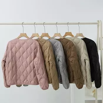 МОДА осень зима новый простой V-образный вырез повседневный легкий тонкий короткий пуховик женская куртка универсальная без воротника легкий тонкий подклад M темно-коричневого