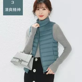 МОДА Осень-зима пуховый жилет 90% белый утиный пух с воротником-стойкой легкий пуховый жилет корейская версия женский жилет большого размера S темно-синий